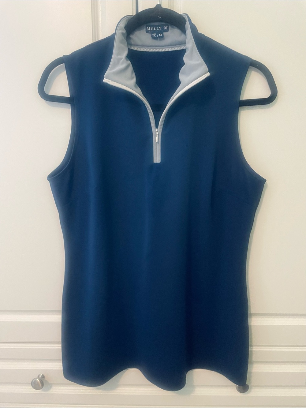 Melly M Navy Sleeveless Golf Tank with Grey Collar